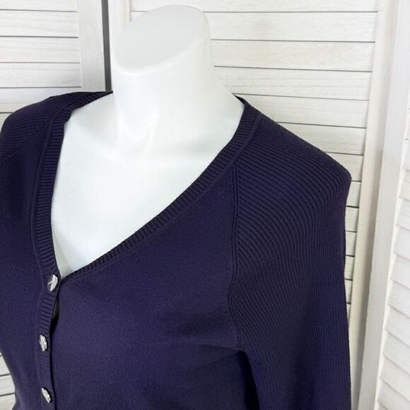 Peck & Peck Collection V Neck Chain Detail Cardigan Sweater Purple XL Button - Picture 5 of 11